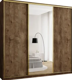 Szafy Trzydrzwiowe|Szafy Do Przedpokoju>BROMARKT Szafa przesuwna z lustrem 250 cm GOLD NEW MAX lefkas dąb lefkas