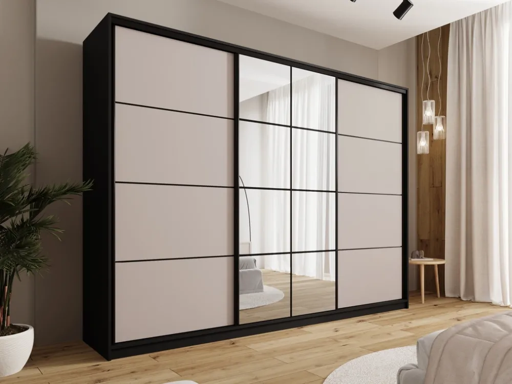 Zestawy Mebli Do Przedpokoju|Szafy Trzydrzwiowe>BROMARKT Szafa przesuwna z lustrem i szufladami 280 cm do sypialni EDGE