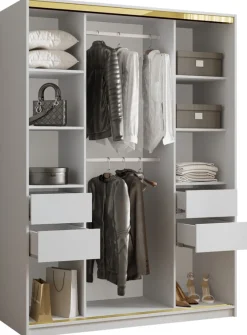 Zestawy Mebli Do Przedpokoju|Szafy Trzydrzwiowe>BROMARKT Szafa przesuwna z lustrem 150 cm GOLD NEW mat biały