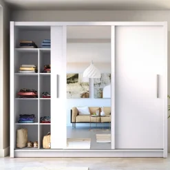 Meble Młodzieżowe|Szafy Z Lustrem>MEBLOSIEK Szafa przesuwna z lustrem 247 cm do salonu BALI biała biały