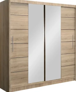 Szafy Dwudrzwiowe|Szafy Z Lustrem>Stolar Szafa przesuwna z lustrem 203 cm do sypialni LARYS dąb sonoma