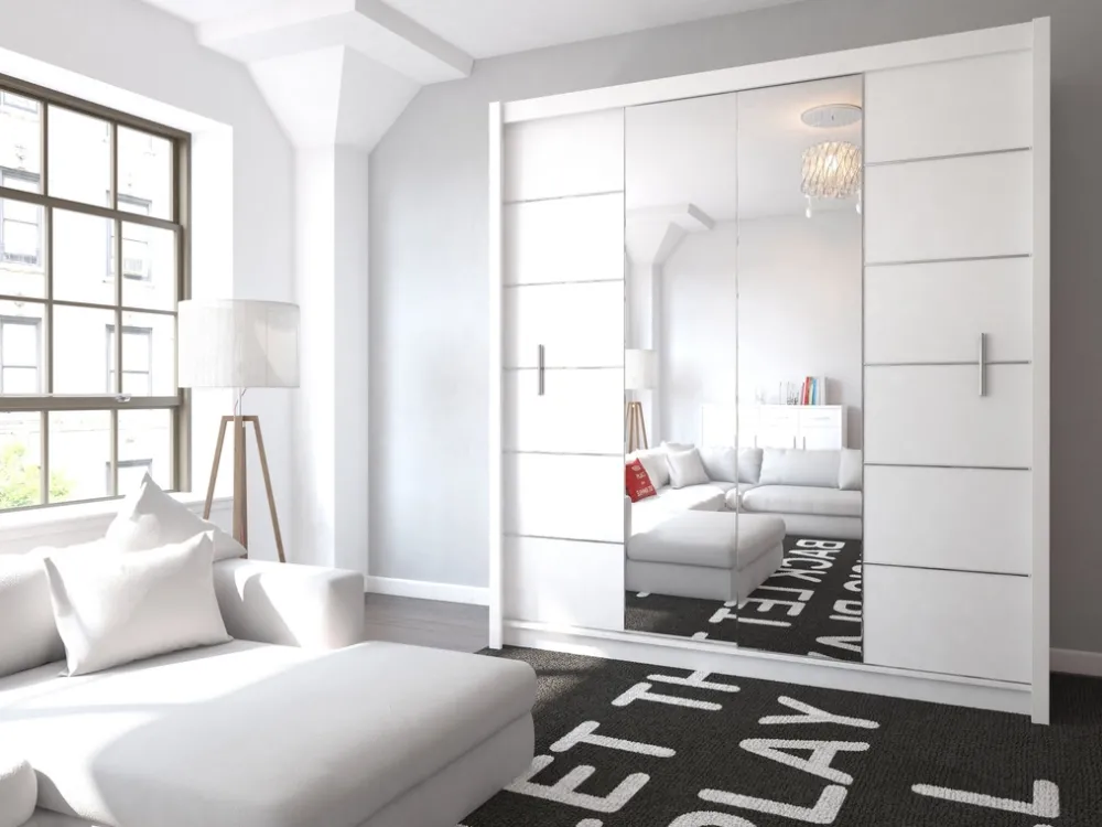 Szafy Dwudrzwiowe|Szafy Z Lustrem>Stolar Szafa przesuwna z lustrem 203 cm do sypialni LARYS dąb sonoma