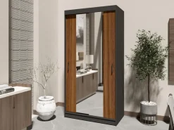 Zestawy Mebli Do Przedpokoju|Szafy Dwudrzwiowe></noscript>Meblohand Szafa przesuwna z lustrem 120 cm do sypialni NASTE półki drążek