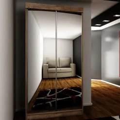 Szafy Dwudrzwiowe|Szafy Z Lustrem>KIER Szafa przesuwna z lustrem 100 cm dwudrzwiowa TARO jesion ciemny dąb jesion ciemny