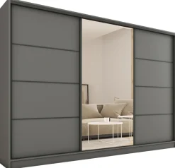 Zestawy Mebli Do Przedpokoju|Szafy Trzydrzwiowe>BROMARKT Szafa przesuwna z lustrem do sypialni 250 cm LOFT grafit