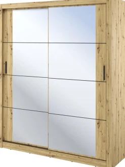 Szafy Dwudrzwiowe|Szafy Do Przedpokoju>lenart. Szafa przesuwna z lustrem 180 cm do sypialni ARTI z półkami dąb artisan