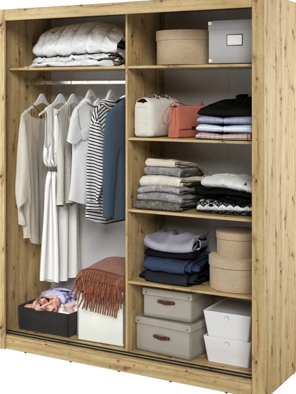 Szafy Dwudrzwiowe|Szafy Do Przedpokoju>lenart. Szafa przesuwna z lustrem 180 cm do sypialni ARTI z półkami dąb artisan