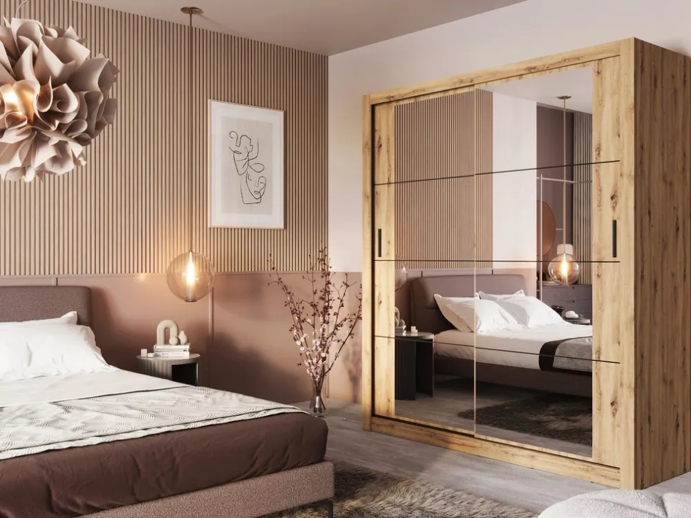 Szafy Dwudrzwiowe|Szafy Do Przedpokoju>lenart. Szafa przesuwna z lustrem 180 cm do sypialni ARTI z półkami dąb artisan