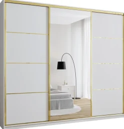 Zestawy Mebli Do Przedpokoju|Szafy Trzydrzwiowe>BROMARKT Szafa przesuwna z lustrem 280 cm GOLD NEW MAX biały