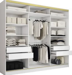 Zestawy Mebli Do Przedpokoju|Szafy Trzydrzwiowe>BROMARKT Szafa przesuwna z lustrem 280 cm GOLD NEW MAX biały