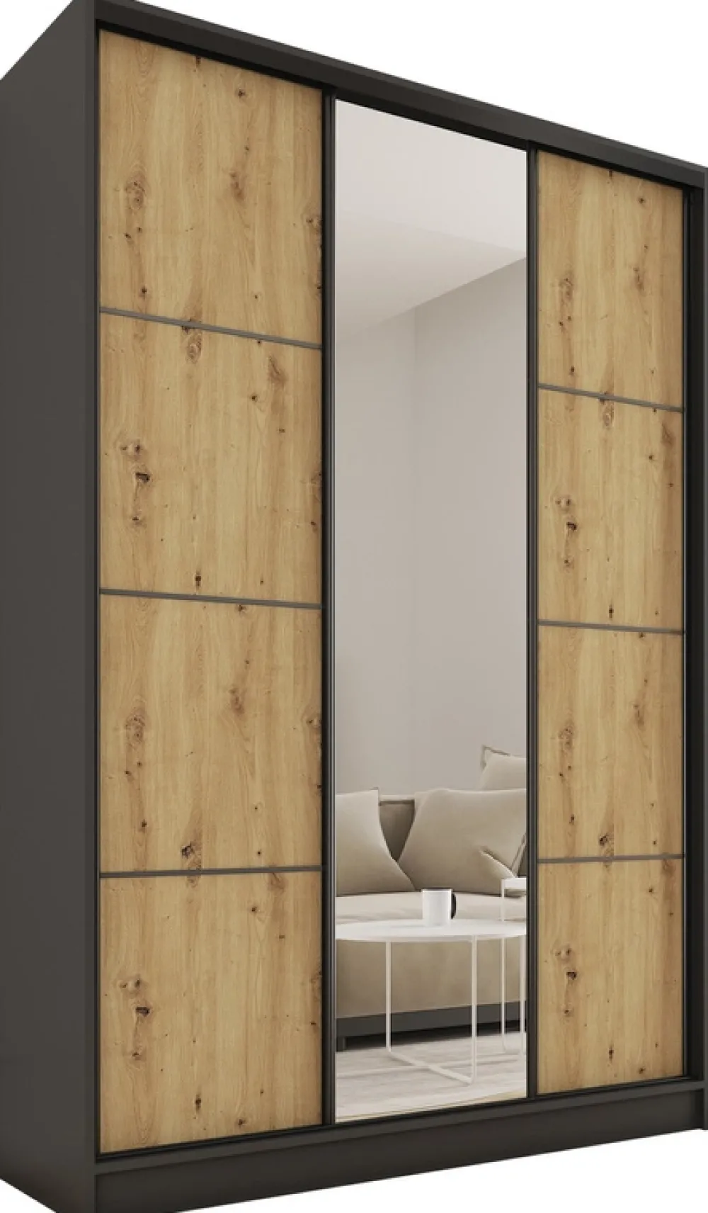 Zestawy Mebli Do Przedpokoju|Szafy Trzydrzwiowe>BROMARKT Szafa przesuwna z lustrem 150 cm LOFT MAX dąb artisan