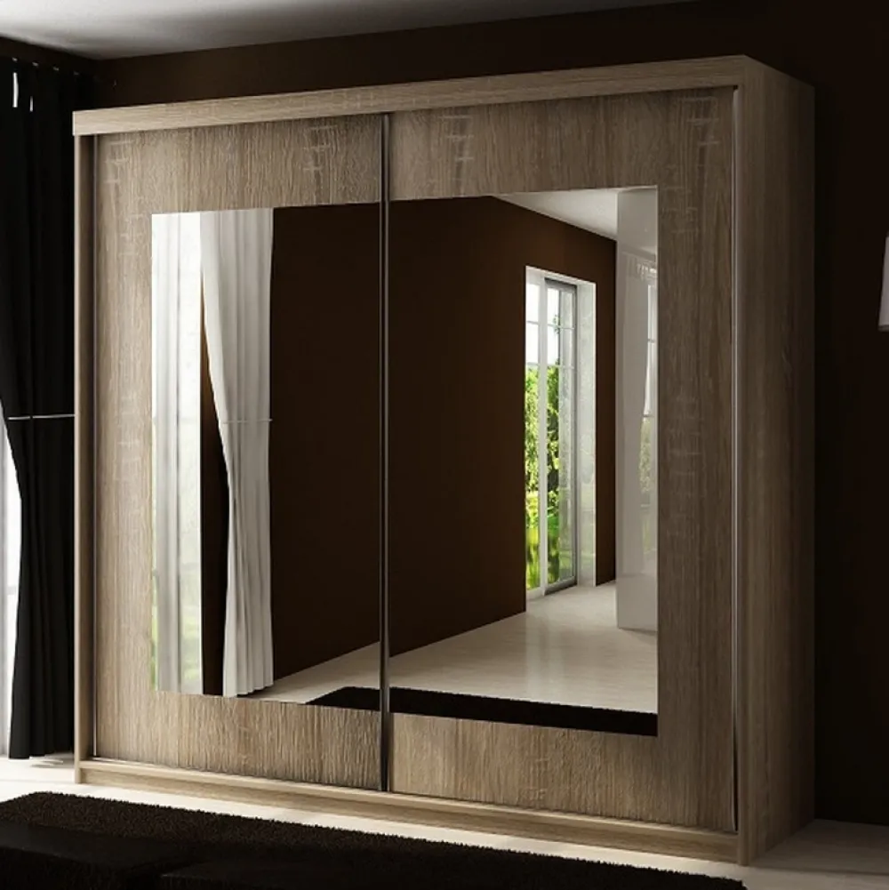 Szafy Dwudrzwiowe|Szafy Z Lustrem>KIER Szafa przesuwna z lustrem 200 cm dwudrzwiowa TARO dąb sonoma