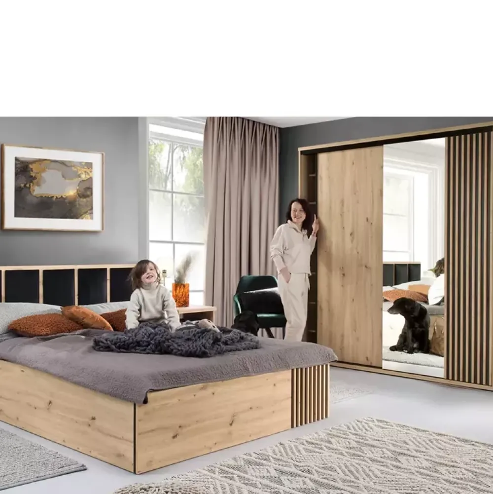 Zestawy Mebli Do Sypialni>JARSTOL Szafa przesuwna z lustrem i lamelami 199 cm CALIS