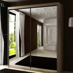 Szafy Dwudrzwiowe|Szafy Z Lustrem>KIER Szafa przesuwna z lustrem 150 cm dwudrzwiowa TARO dąb sonoma