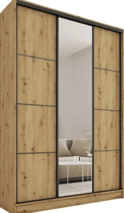 Zestawy Mebli Do Przedpokoju|Szafy Trzydrzwiowe>BROMARKT Szafa przesuwna z lustrem 150 cm LOFT MAX dąb artisan