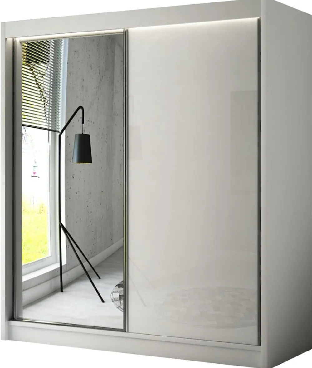 Zestawy Mebli Do Przedpokoju|Szafy Dwudrzwiowe>Arton Szafa przesuwna z lustrem 150 cm VARENO połysk biały