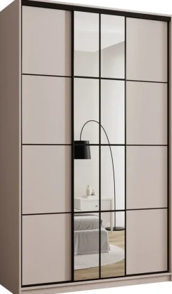 Zestawy Mebli Do Przedpokoju|Szafy Trzydrzwiowe>BROMARKT Szafa przesuwna z lustrem i drążkami 150 cm EDGE MAX beż piaskowy