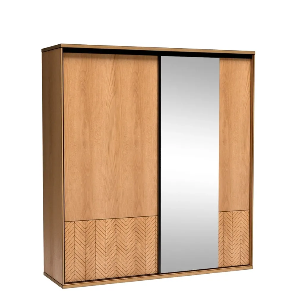 Zestawy Mebli Do Sypialni|Szafy Dwudrzwiowe>JARSTOL Szafa przesuwna z lustrem 199 cm FONETTI dąb karmel