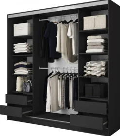 Zestawy Mebli Do Przedpokoju|Szafy Do Przedpokoju>BROMARKT Szafa przesuwna z lustrem do sypialni 200 cm BEST półki szuflady czarny