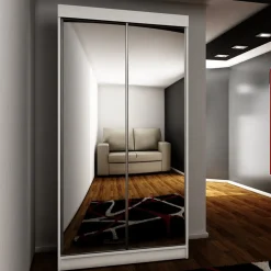 Szafy Dwudrzwiowe|Szafy Z Lustrem>KIER Szafa przesuwna z lustrem 100 cm dwudrzwiowa TARO biały