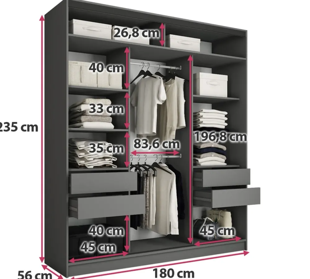 Zestawy Mebli Do Przedpokoju|Szafy Trzydrzwiowe>BROMARKT Szafa przesuwna z lustrem do sypialni 180 cm LOFT MAX dąb artisan