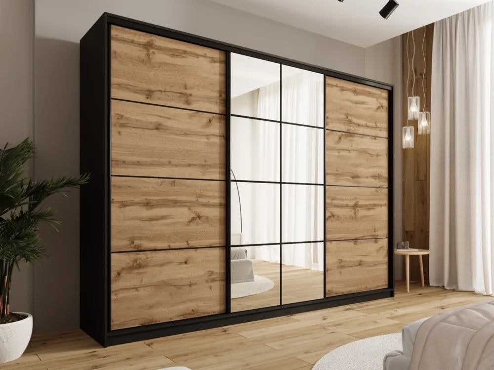 Zestawy Mebli Do Przedpokoju|Szafy Trzydrzwiowe>BROMARKT Szafa przesuwna z lustrem i półkami 280 cm do sypialni EDGE