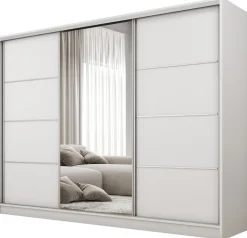 Szafy Trzydrzwiowe|Szafy Do Przedpokoju>BROMARKT Szafa przesuwna z lustrem biała 250 cm BEST do sypialni