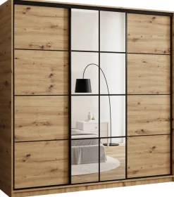 Zestawy Mebli Do Przedpokoju|Szafy Trzydrzwiowe>BROMARKT Szafa przesuwna z lustrem i półkami 200 cm do sypialni EDGE dąb artisan
