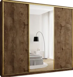 Szafy Trzydrzwiowe|Szafy Do Przedpokoju>BROMARKT Szafa przesuwna z lustrem 280 cm GOLD NEW MAX dąb lefkas