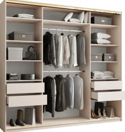 Szafy Trzydrzwiowe|Szafy Do Przedpokoju>BROMARKT Szafa przesuwna z lustrem 250 cm GOLD NEW MAX beż piaskowy