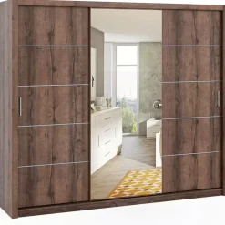 Zestawy Mebli Do Sypialni|Szafy Trzydrzwiowe>GiB Meble Szafa przesuwna z lustrem 250 cm BELLA dąb monastery