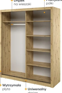 Zestawy Mebli Do Sypialni|Szafy Przesuwne></noscript>lenart. Szafa przesuwna z lustrem 180 cm do sypialni ARTI z półkami dąb artisan