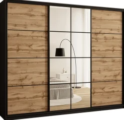 Zestawy Mebli Do Przedpokoju|Szafy Trzydrzwiowe>BROMARKT Szafa przesuwna z lustrem 250 cm do sypialni EDGE dąb wotan