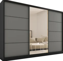 Zestawy Mebli Do Przedpokoju|Szafy Trzydrzwiowe>BROMARKT Szafa przesuwna z lustrem do sypialni 250 cm LOFT grafit