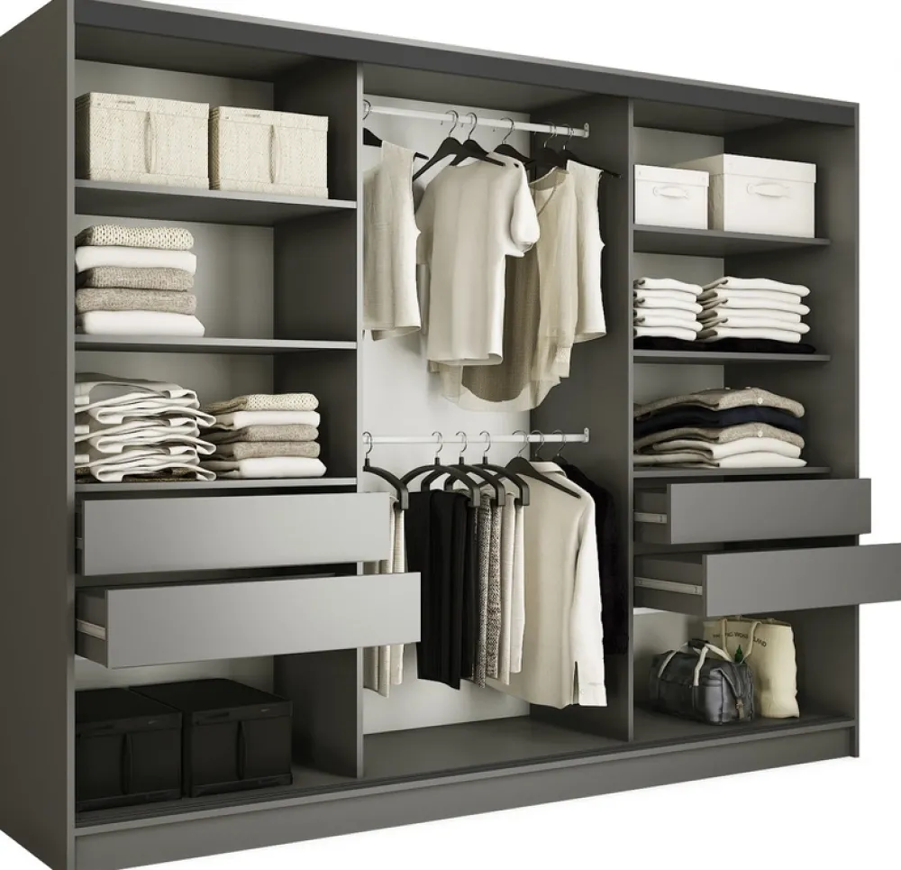 Zestawy Mebli Do Przedpokoju|Szafy Trzydrzwiowe>BROMARKT Szafa przesuwna z lustrem do sypialni 250 cm LOFT grafit