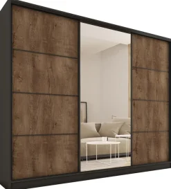 Zestawy Mebli Do Przedpokoju|Szafy Trzydrzwiowe>BROMARKT Szafa przesuwna z lustrem 250 cm z szufladami LOFT MAX