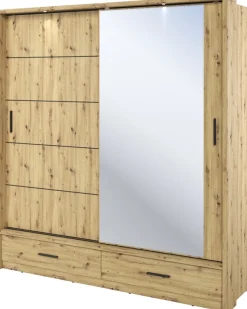 Zestawy Mebli Do Sypialni|Szafy Dwudrzwiowe>lenart. Szafa przesuwna z lustrem 200 cm do sypialni ARTI dąb artisan