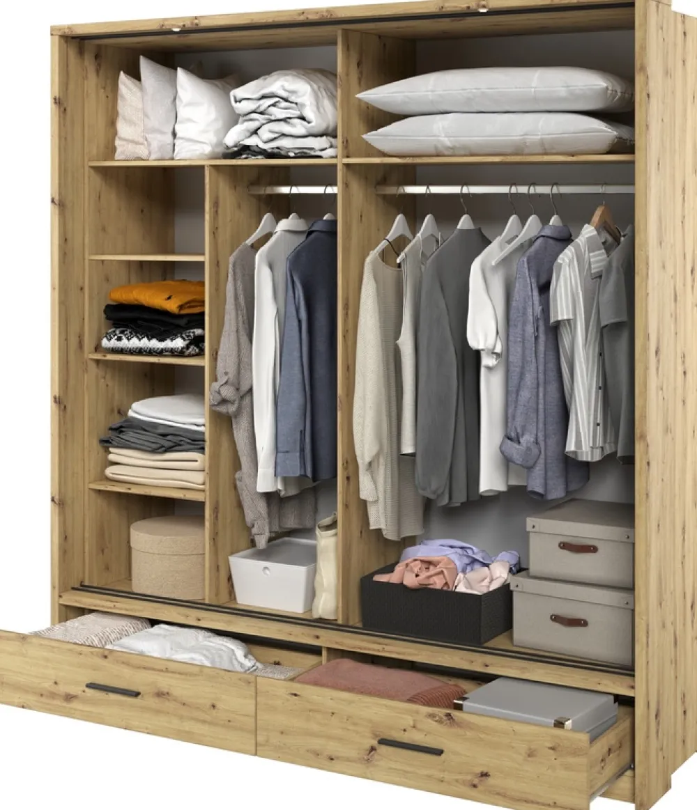 Zestawy Mebli Do Sypialni|Szafy Dwudrzwiowe>lenart. Szafa przesuwna z lustrem 200 cm do sypialni ARTI dąb artisan