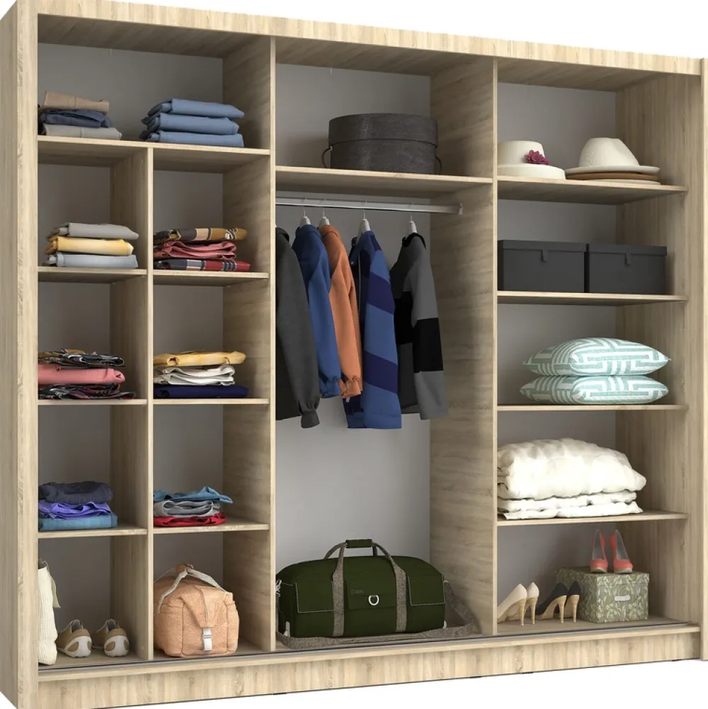 Meble Młodzieżowe|Szafy Trzydrzwiowe>MEBLOSIEK Szafa przesuwna z lustrem 247 cm trzydrzwiowa BALI dąb sonoma