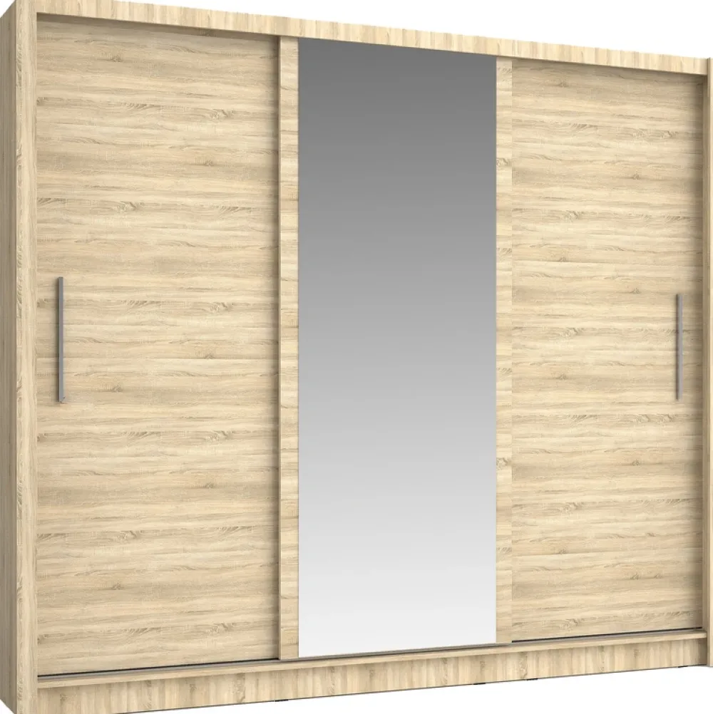 Meble Młodzieżowe|Szafy Trzydrzwiowe>MEBLOSIEK Szafa przesuwna z lustrem 247 cm trzydrzwiowa BALI dąb sonoma