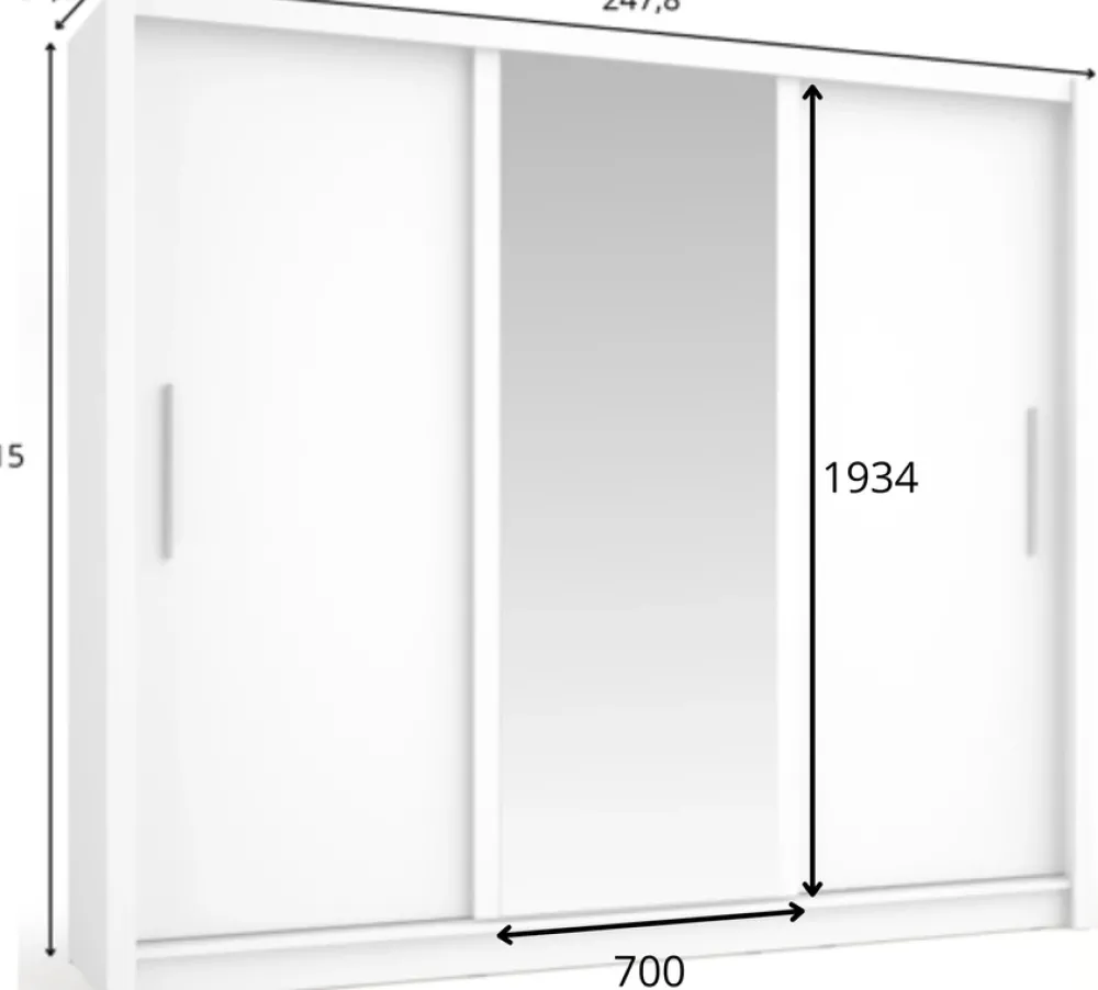 Meble Młodzieżowe|Szafy Trzydrzwiowe>MEBLOSIEK Szafa przesuwna z lustrem 247 cm trzydrzwiowa BALI dąb sonoma