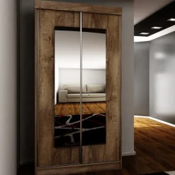 Szafy Dwudrzwiowe|Szafy Z Lustrem>KIER Szafa przesuwna z lustrem 100 cm dwudrzwiowa TARO jesion ciemny dąb jesion ciemny