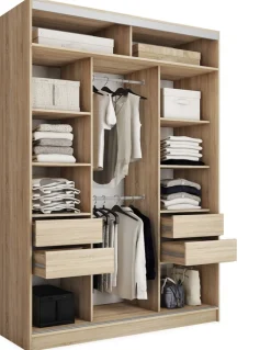 Zestawy Mebli Do Przedpokoju|Szafy Trzydrzwiowe>BROMARKT Szafa przesuwna z lustrem 150 cm TOP MAX dąb sonoma