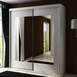 Szafy Dwudrzwiowe|Szafy Z Lustrem>KIER Szafa przesuwna z lustrem 150 cm dwudrzwiowa TARO biały