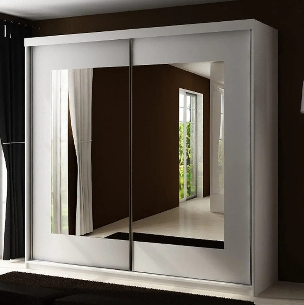 Szafy Dwudrzwiowe|Szafy Z Lustrem>KIER Szafa przesuwna z lustrem 200 cm dwudrzwiowa TARO biały