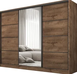 Zestawy Mebli Do Przedpokoju|Szafy Trzydrzwiowe>BROMARKT Szafa przesuwna z lustrem 250 cm do sypialni BEST dąb lefkas
