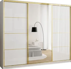 Zestawy Mebli Do Przedpokoju|Szafy Trzydrzwiowe>BROMARKT Szafa przesuwna z lustrem 250 cm GOLD NEW połysk biały połysk