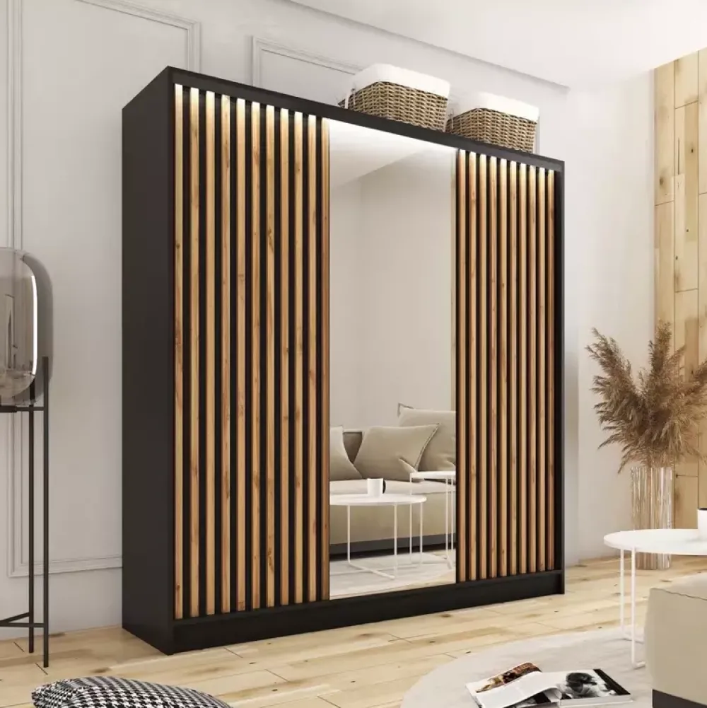 Zestawy Mebli Do Przedpokoju|Szafy Trzydrzwiowe>BROMARKT Szafa przesuwna z lustrem lamele LOFT 180 cm