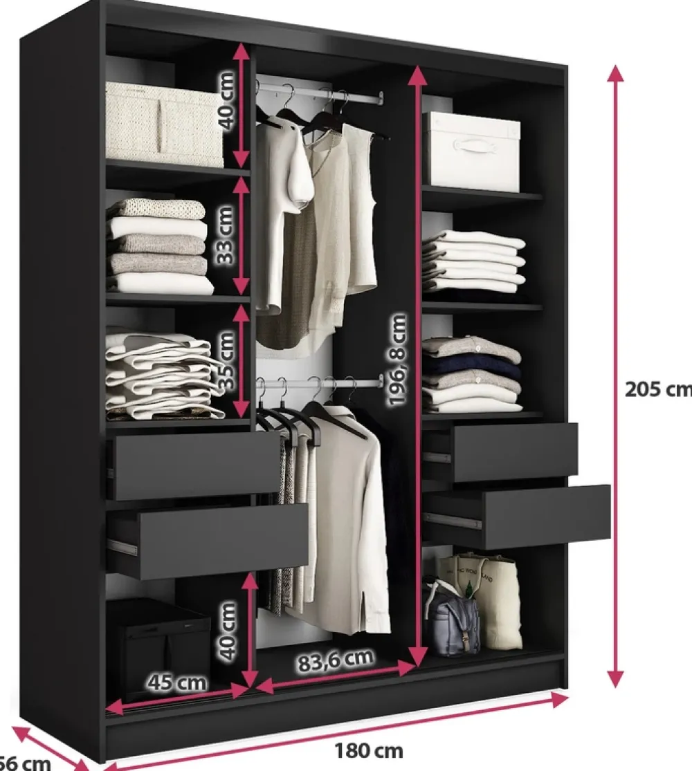 Zestawy Mebli Do Przedpokoju|Szafy Trzydrzwiowe>BROMARKT Szafa przesuwna z lustrem lamele LOFT 180 cm