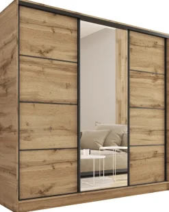 Zestawy Mebli Do Przedpokoju|Szafy Trzydrzwiowe>BROMARKT Szafa przesuwna z lustrem LOFT dąb wotan